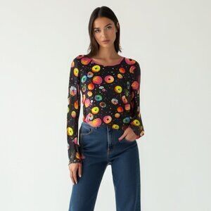 NWT Littles laboratory Colorful Donut Pattern Long Sleeve Top XL